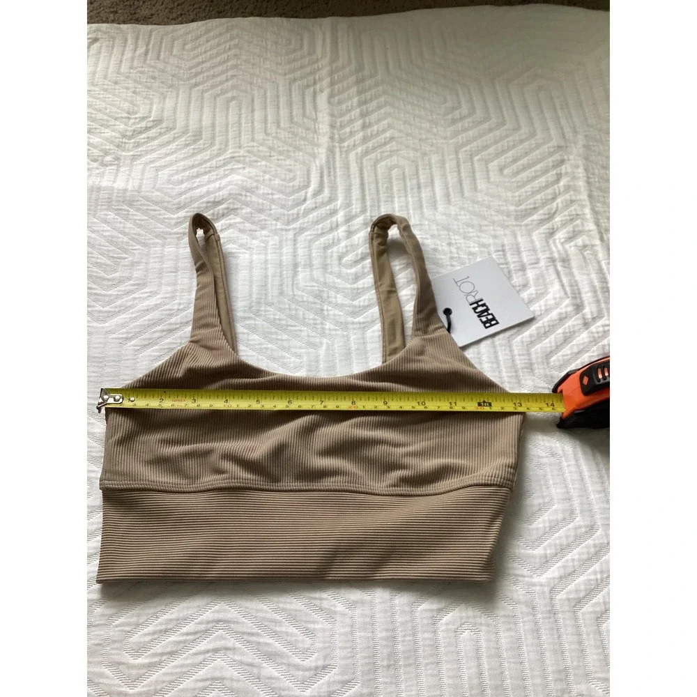 Beach Riot Sport Taupe Ribbed Bralette Crop Top Women's Size S Made in USA‎